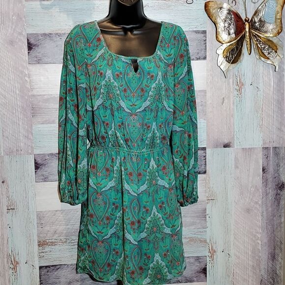 Chelsea & Violet Sherwood Forest Green Paisley Long Sleeve Dress Sz S New - Picture 6 of 13